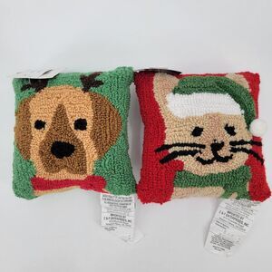 C&F Home Reindeer Puppy Christmas Kitty Hook/Punch Pillow Set of 2